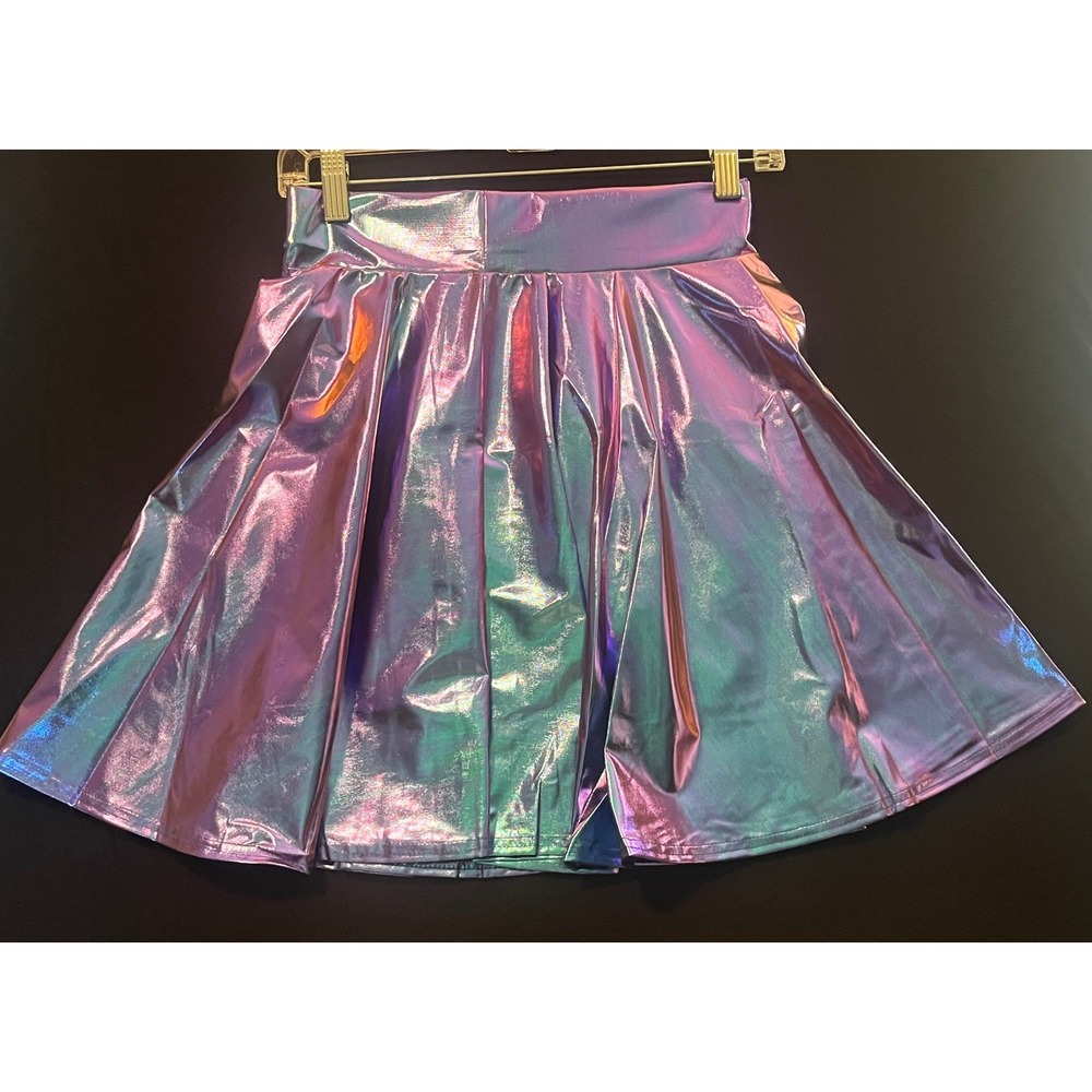 Iridescent Holographic Metallic Skater Skirt Purple Blue Mini Festival Rave L